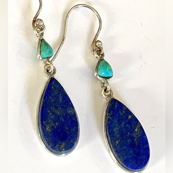 Lapis & Turquoise Sterling Silver Earrings - Picture 2 of 3